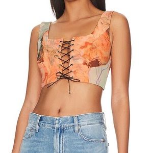 Revolve superdown lace up crop top in orange multi